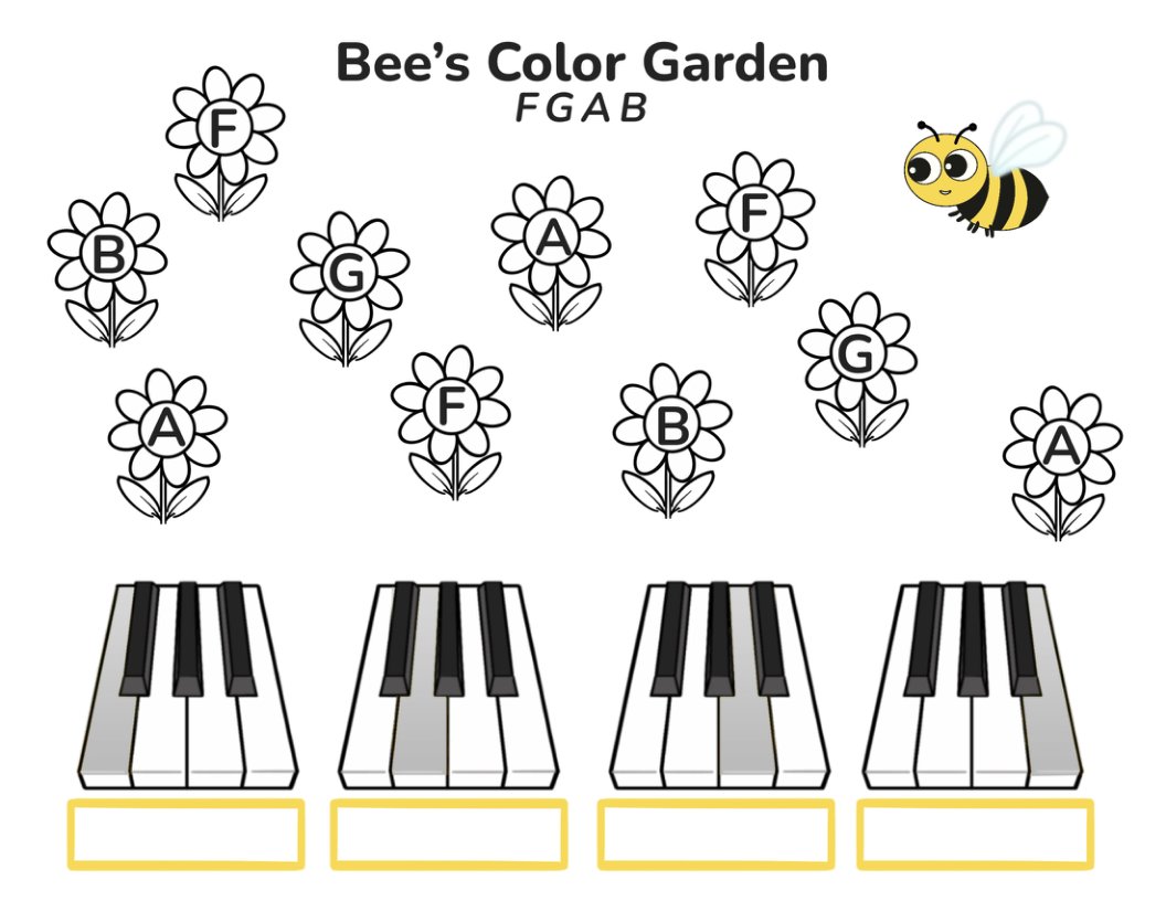 The choose-your-own worksheet: the same flowers and keyboards, with an empty box under each keyboard for the student to write a color.